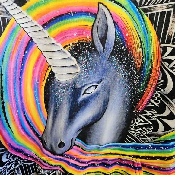 Electro threads hoodie Men's Med unicorn multicolored Y2K USA - Picture 2 of 10